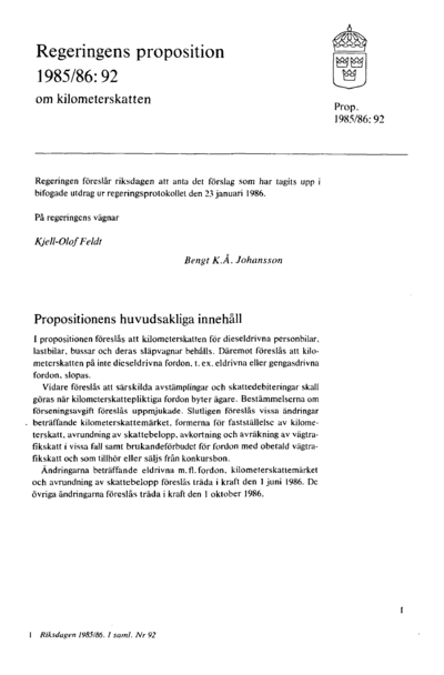Omslaget till prop. 1985/86:92