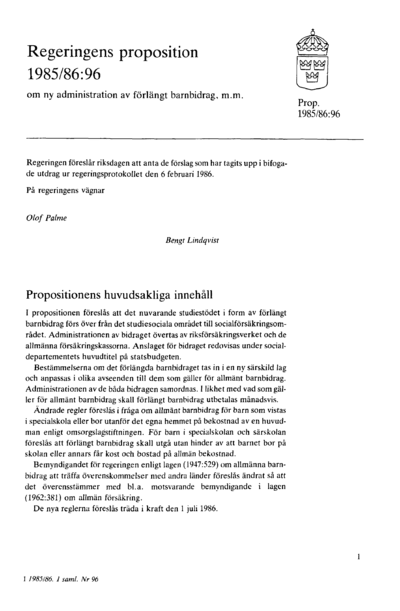 Omslaget till prop. 1985/86:96
