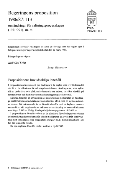 Omslaget till prop. 1986/87:113