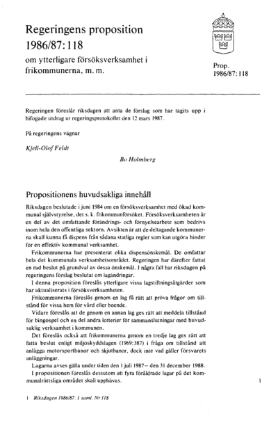 Omslaget till prop. 1986/87:118