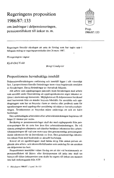 Omslaget till prop. 1986/87:133