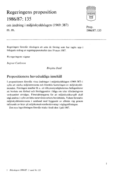 Omslaget till prop. 1986/87:135
