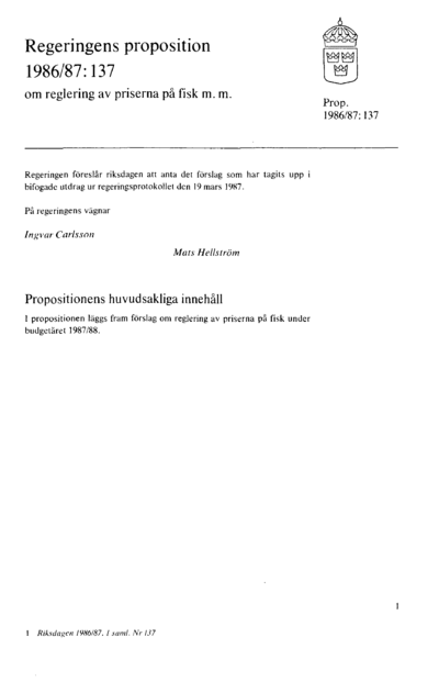 Omslaget till prop. 1986/87:137