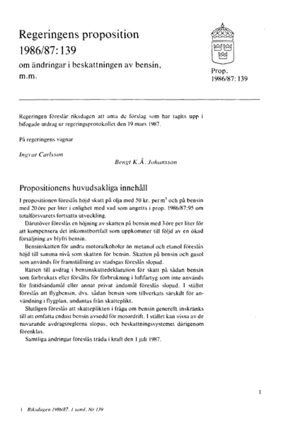Omslaget till prop. 1986/87:139