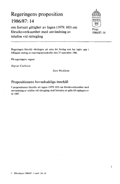 Omslaget till prop. 1986/87:14