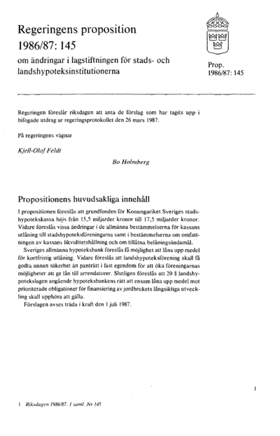 Omslaget till prop. 1986/87:145