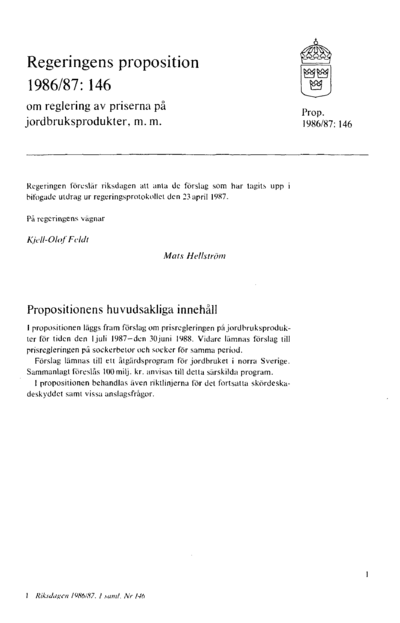 Omslaget till prop. 1986/87:146