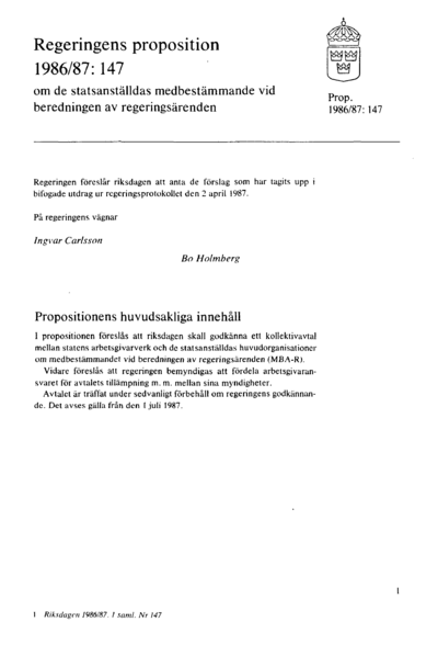Omslaget till prop. 1986/87:147