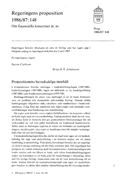 Omslaget till prop. 1986/87:148