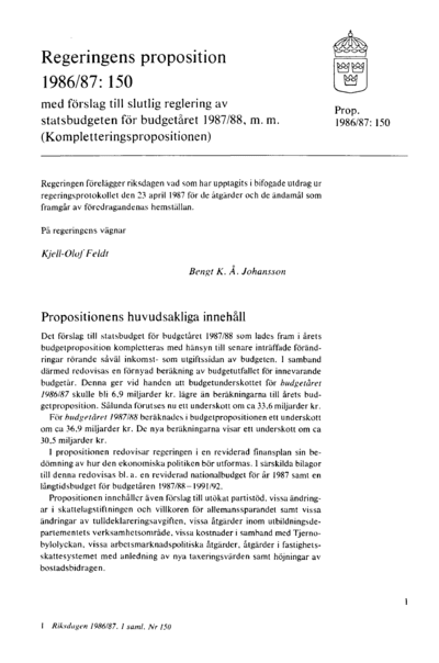 Omslaget till prop. 1986/87:150