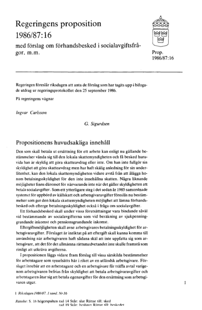 Omslaget till prop. 1986/87:16