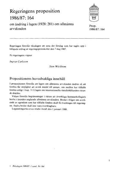Omslaget till prop. 1986/87:164