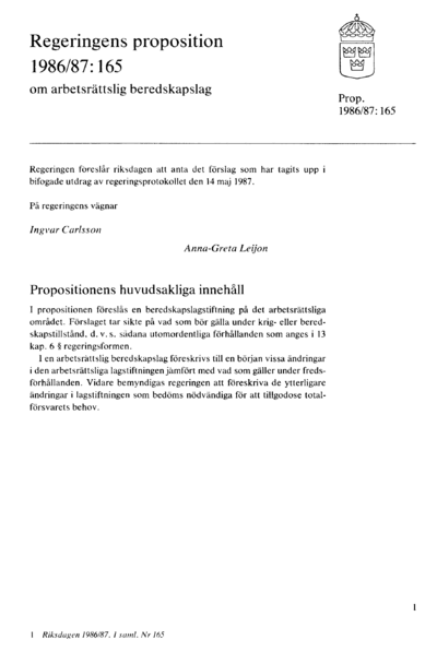 Omslaget till prop. 1986/87:165
