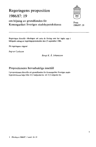 Omslaget till prop. 1986/87:19