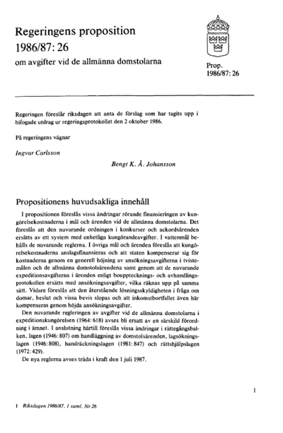 Omslaget till prop. 1986/87:26