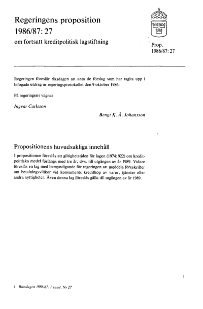 Omslaget till prop. 1986/87:27