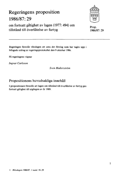 Omslaget till prop. 1986/87:29