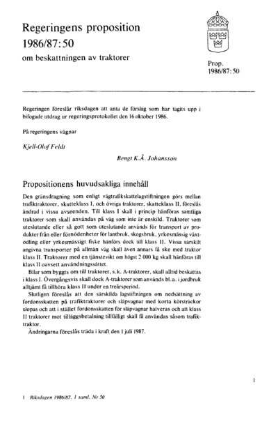 Omslaget till prop. 1986/87:50