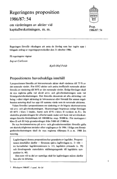 Omslaget till prop. 1986/87:54