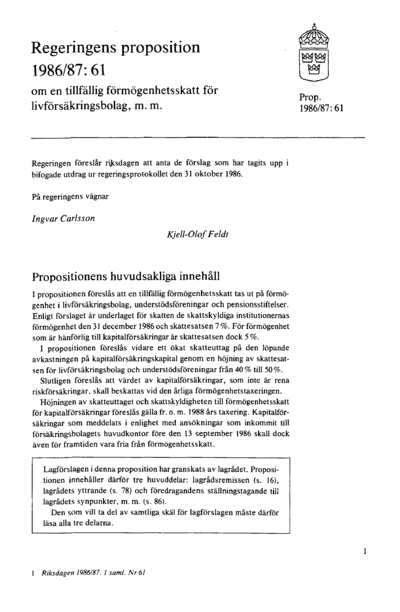 Omslaget till prop. 1986/87:61