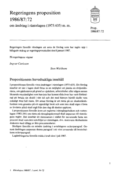 Omslaget till prop. 1986/87:72