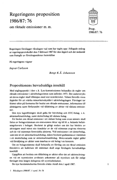 Omslaget till prop. 1986/87:76