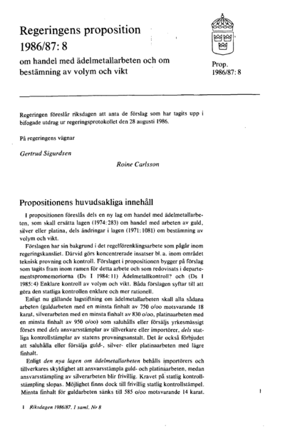 Omslaget till prop. 1986/87:8