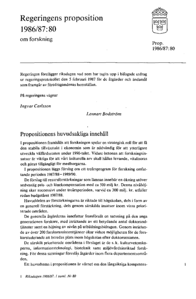 Omslaget till prop. 1986/87:80