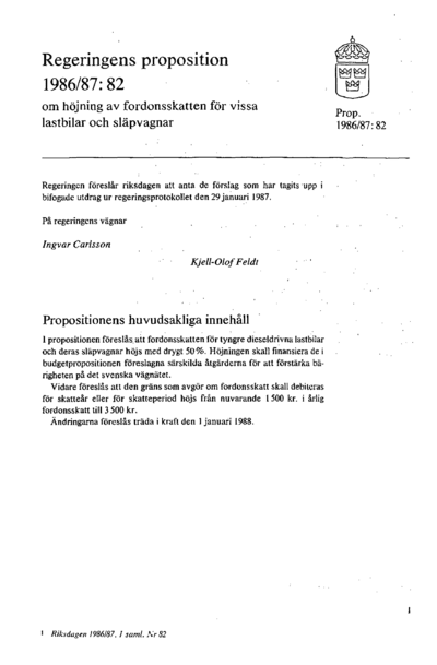 Omslaget till prop. 1986/87:82