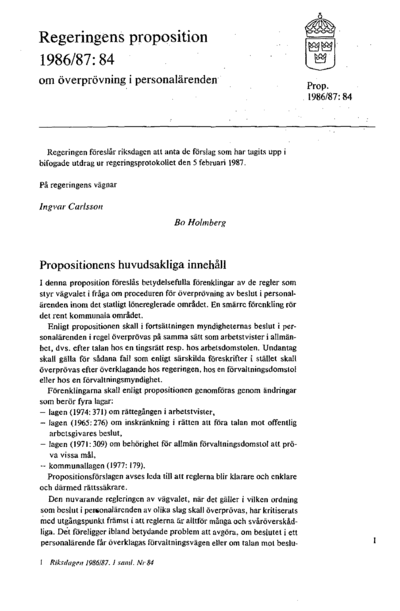 Omslaget till prop. 1986/87:84