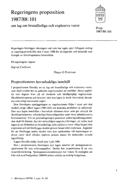 Omslaget till prop. 1987/88:101