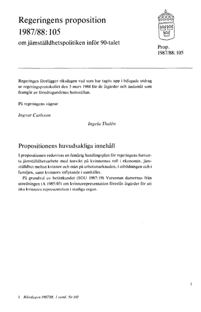 Omslaget till prop. 1987/88:105