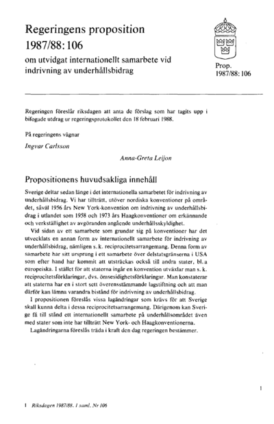 Omslaget till prop. 1987/88:106