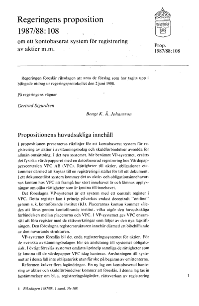 Omslaget till prop. 1987/88:108