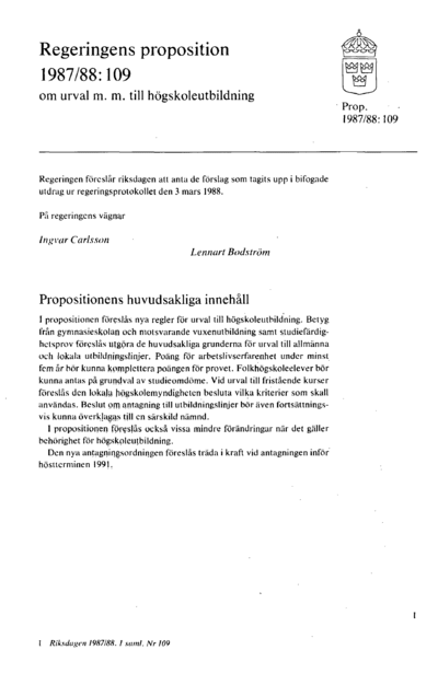 Omslaget till prop. 1987/88:109