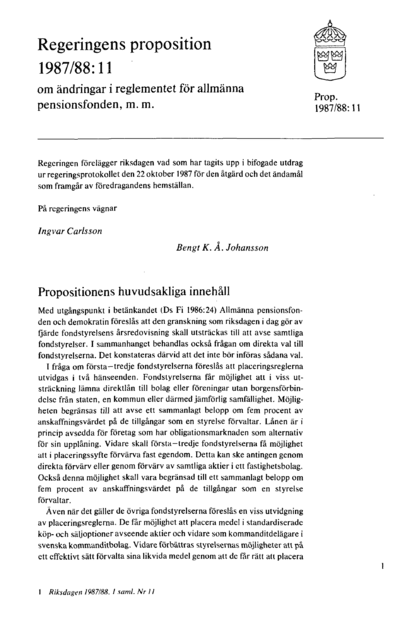 Omslaget till prop. 1987/88:11
