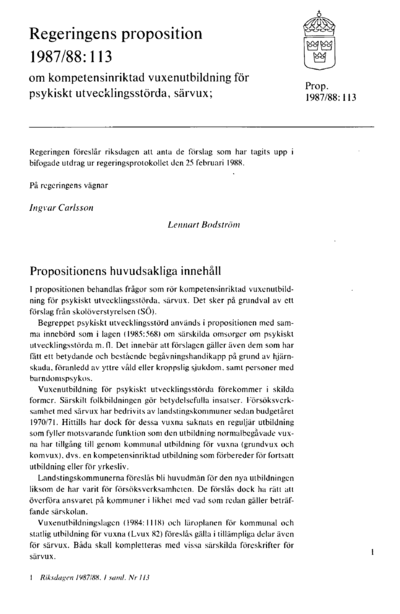 Omslaget till prop. 1987/88:113