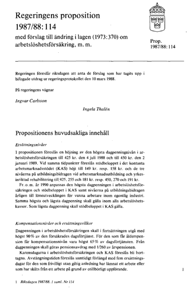 Omslaget till prop. 1987/88:114