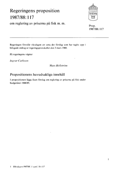 Omslaget till prop. 1987/88:117