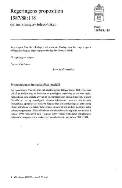 Omslaget till prop. 1987/88:118