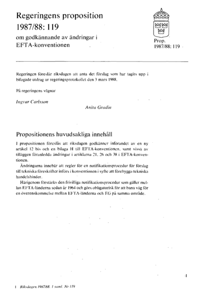 Omslaget till prop. 1987/88:119