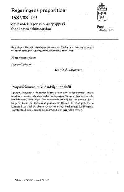 Omslaget till prop. 1987/88:123