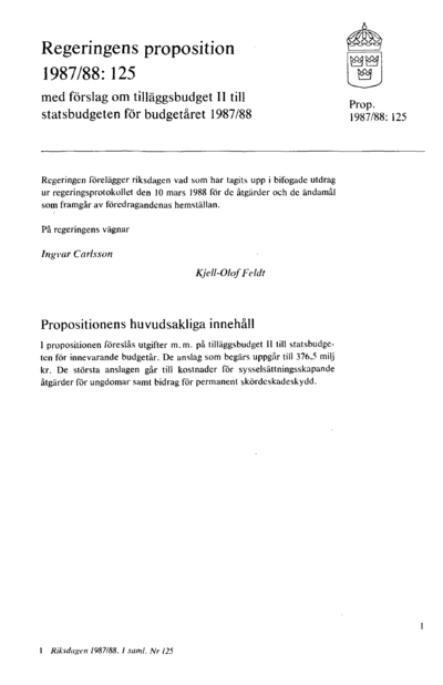 Omslaget till prop. 1987/88:125