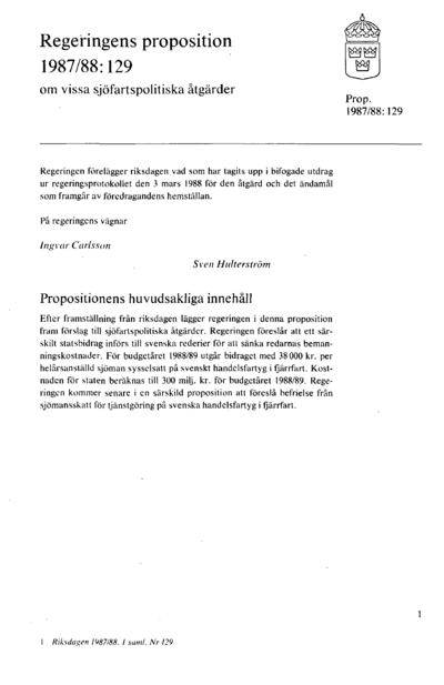 Omslaget till prop. 1987/88:129