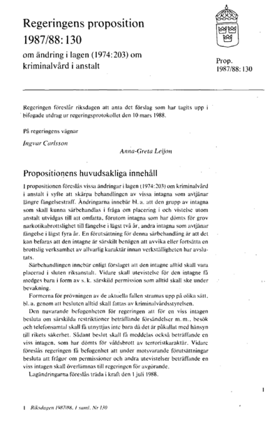 Omslaget till prop. 1987/88:130
