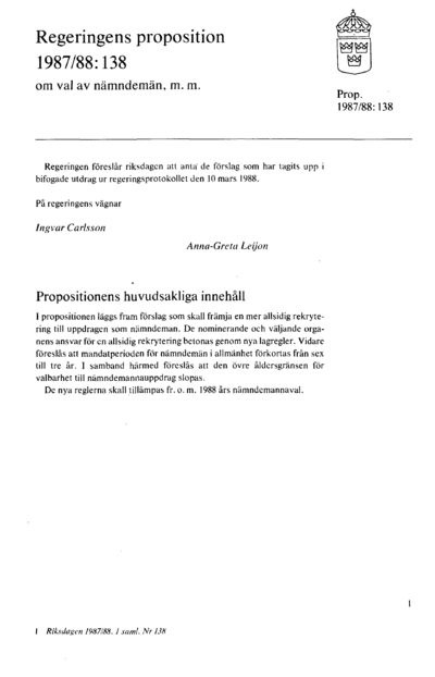 Omslaget till prop. 1987/88:138