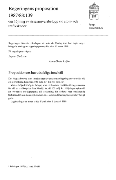 Omslaget till prop. 1987/88:139