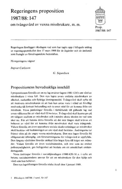 Omslaget till prop. 1987/88:147