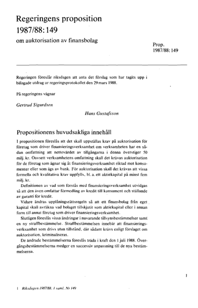 Omslaget till prop. 1987/88:149