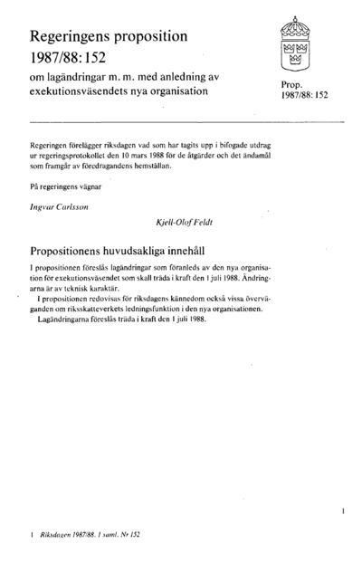Omslaget till prop. 1987/88:152